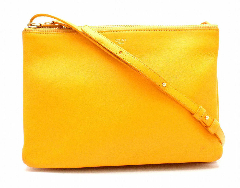 Celine Trio Shoulder Bag Tote Lambskin Saffron Yellow